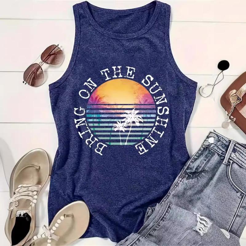 Printed Spring and Summer Sleeveless Top T-shirt with A Round Neck Pullover Vest