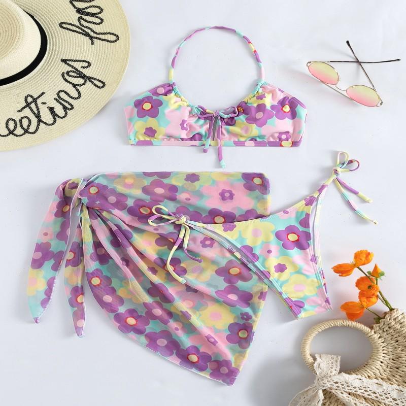 Women's Three-Piece European & American Print Bikini Swimsuit
