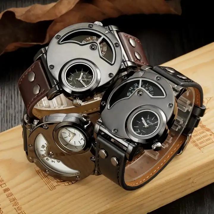 Oulm 9591 Unique Dropshipping Mens Quartz Watch Original Pu Leather Band Water Resist Auto Date Vintage Sports Wristwatch