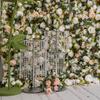 Uflower White Champagne Peony Flower Wall Wedding Backdrop Light Hanging Fabric Curtain Floral Decorative Wall Props for Events
