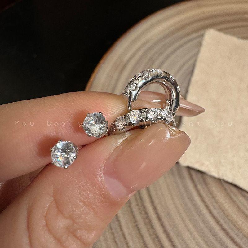 4Pcs Silver Color Zircon Round Hoop Earrings Set Hypoallergenic Jewelry for Women Valentine's Day Gift