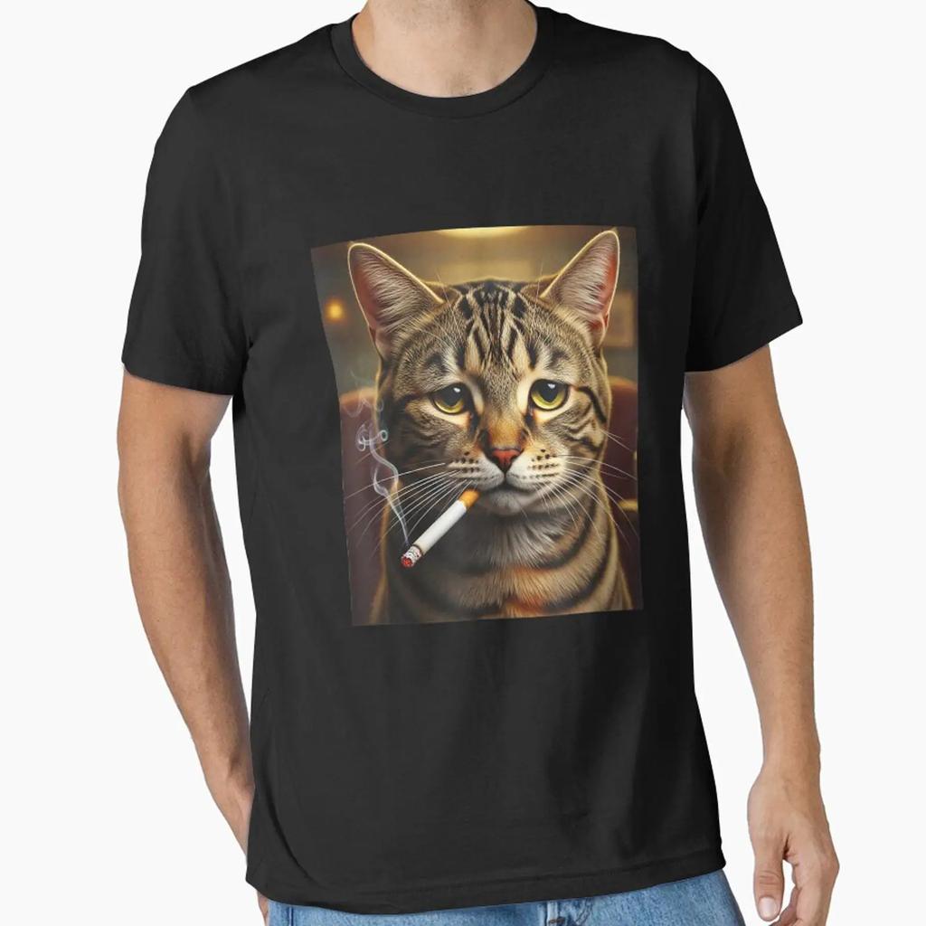 Smoking Cat Meme Essential T Shirt Vintage Top For Everyday Wear Stylish Homme Slightly Designer Clothes Fashion Unisex