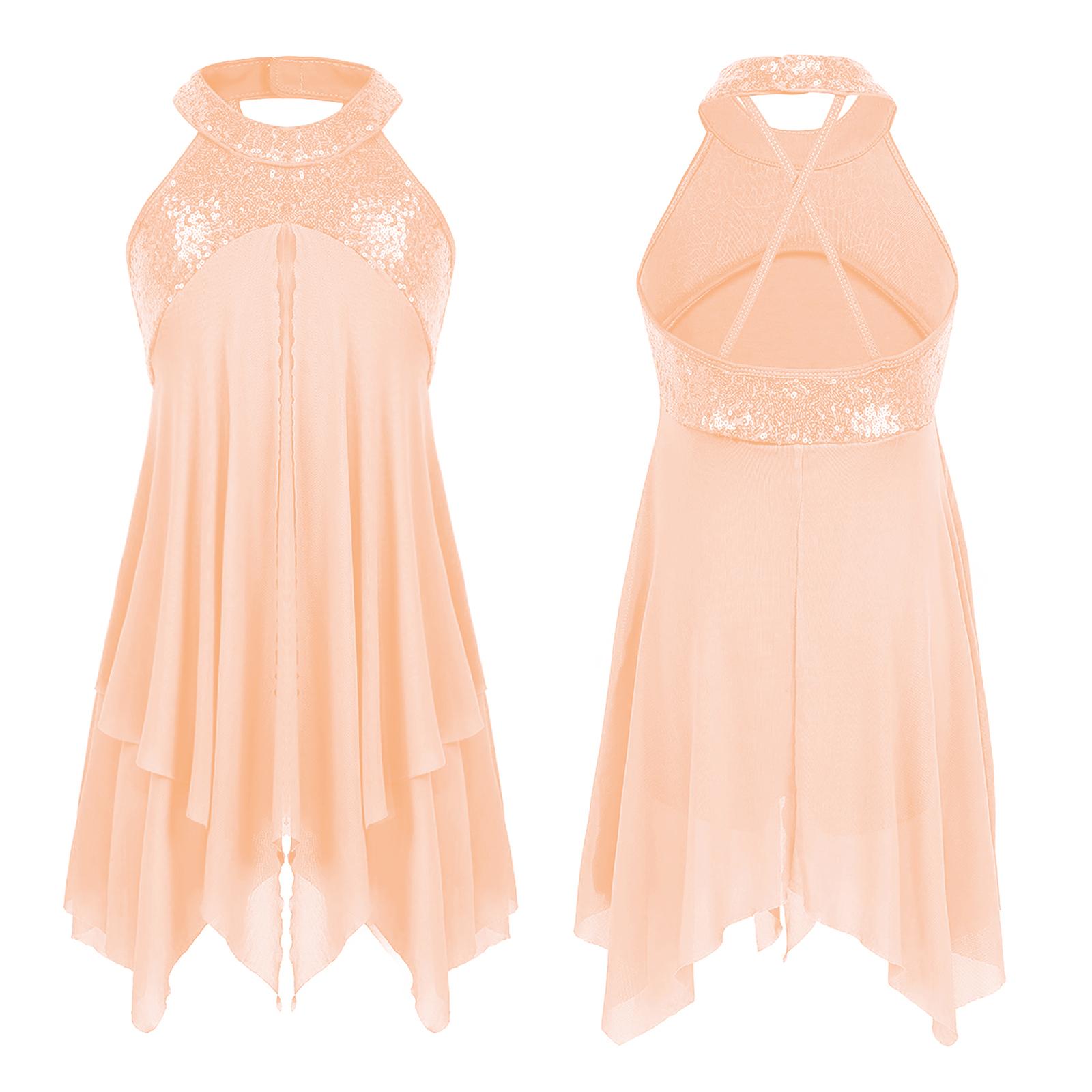 

Лірична нерегулярна танцювальна сукня з блискітками для дівчаток Сучасні костюми Сукні-камізоли Модні костюми коралові рожевого кольору