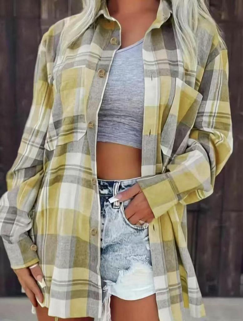 2025 Women's Cross-Border Plaid Shirt Jacket – Casual, Versatile Mid-Length Design