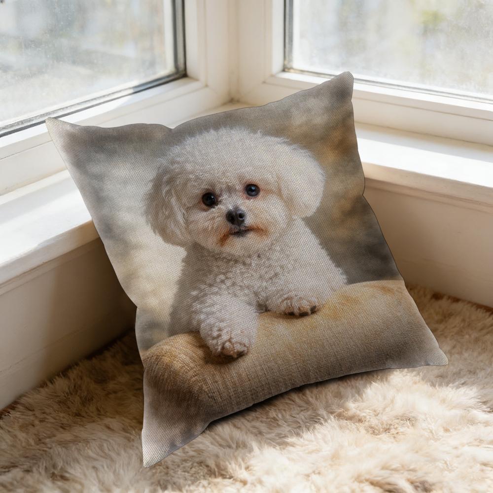 Square Pillow Case White Dog Print For Home Decor Window Seat Cushion