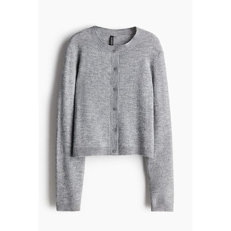 

HM Women s Woolen Sweater Autumn Crew Neck Long Sleeves Fashion Minimalist Fine Knitting Miu Series Cardigan 1245736 Mixed Gray 155/80
