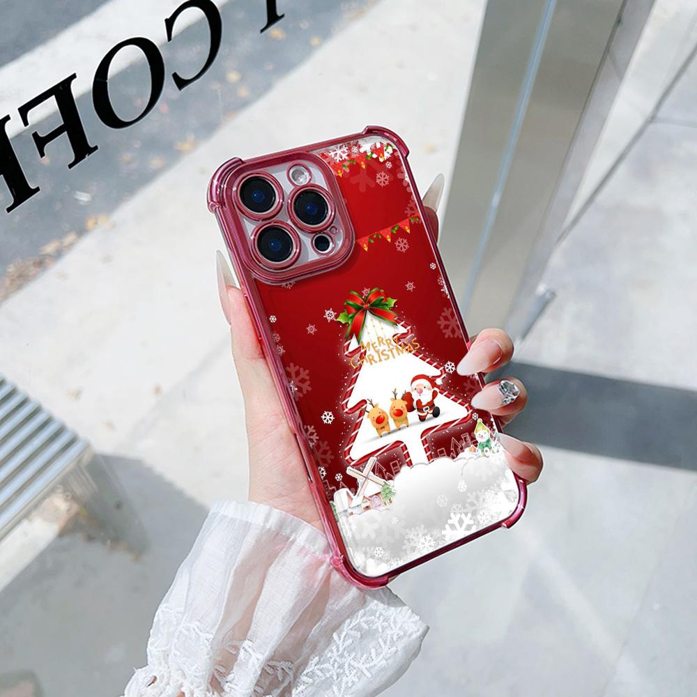 Ae114 Merry Christmas Christmas tree art Electroplated TPU Phone Cases for Samsung A54 A12 A14 S22 S23 S24 Ultra A55 A15 Four Corner Protection Cover