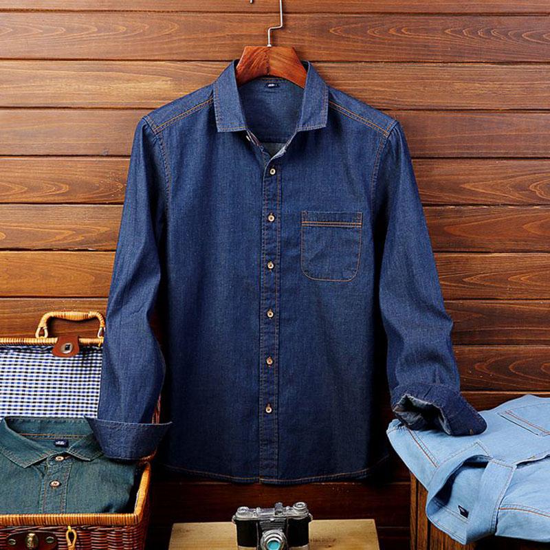 Men Denim Jeans Shirt Casual Long 