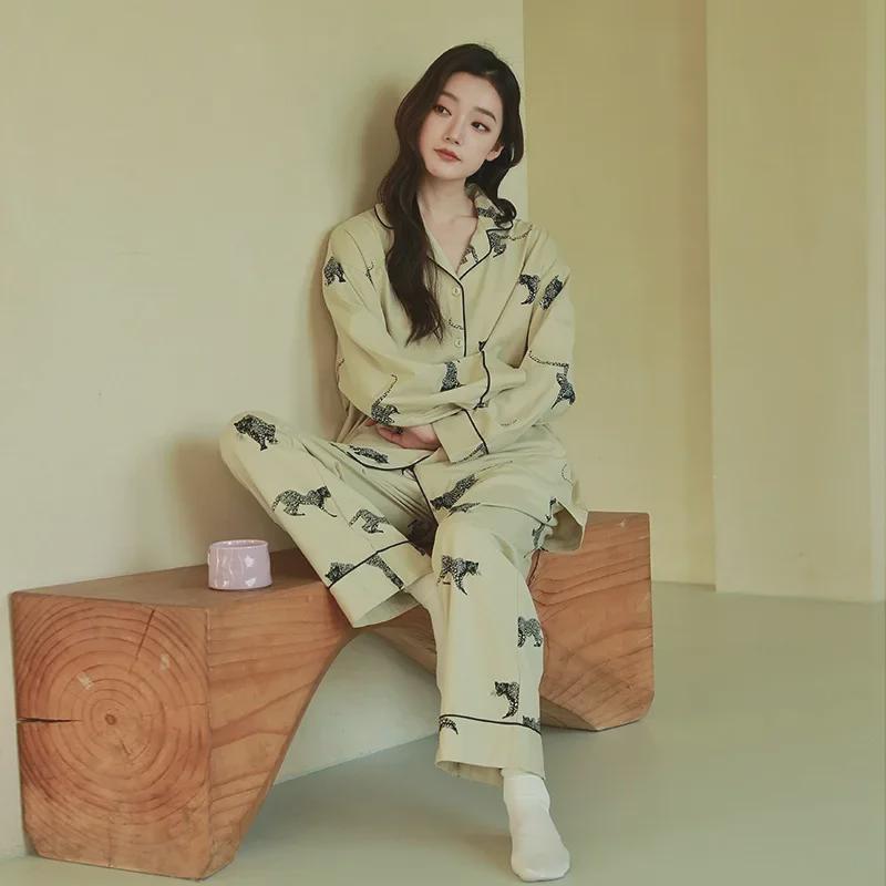 Damen Pyjama aus reiner Baumwolle: Frühlings-/Herbst-Langarm-Cardigan mit Spitze, Große Größen, Stil 2025, Geeignet für drinnen/draußen