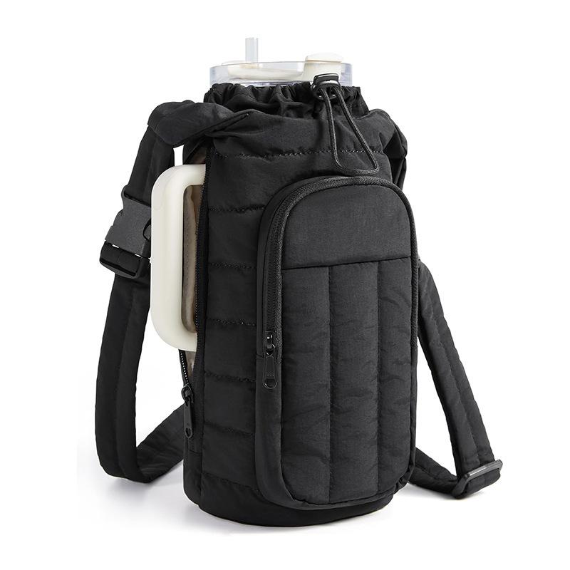 Down Insulated Water Bottle Carrier Portable Large Capacity Crossbody Bag for Outdoor Sports Travel Thermos Holder