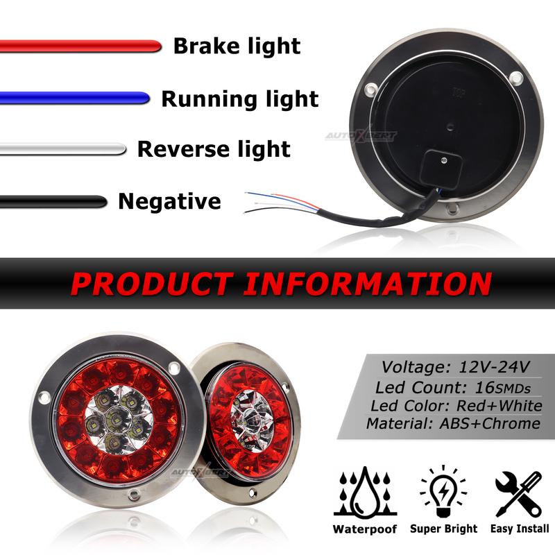 

2Pcs 12V 24V Waterproof Truck Trailer Round Bumper Tail Light Brake Red LED Rear Lamp For Tractor Van RV UTV UTE Bus Caravan Bus