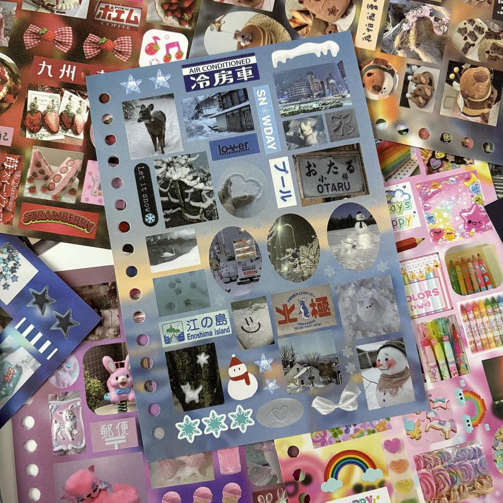 Colagem de Adesivos Frekyar Grande Capacidade Planejador Fofo Colagem Fofa Estilosa Materiais da Era Showa Vintage, Flocos, Sortimento, Decoração, Caderno, Conjunto,