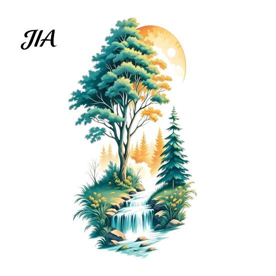 Creative Gifts for Home Beautification Mountain Forest Waterfall Scenery Wall Sticker, PVC Waterproof Mural, Peel And Stick Art Stickers Decor Bedroom