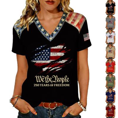 Womens V Neck Short Sleeve Pullover T Shirt Casual Loose Fit Top with Printed Graphic and Decorative Shoulder for Everyday Wear