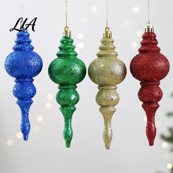 Festival Tree Pendant Set 6 Pcs Finial Drop Christmas Ornament, Glitter Shatterproof Plastic DIY Holiday Party Supplies Decoration for Hanging