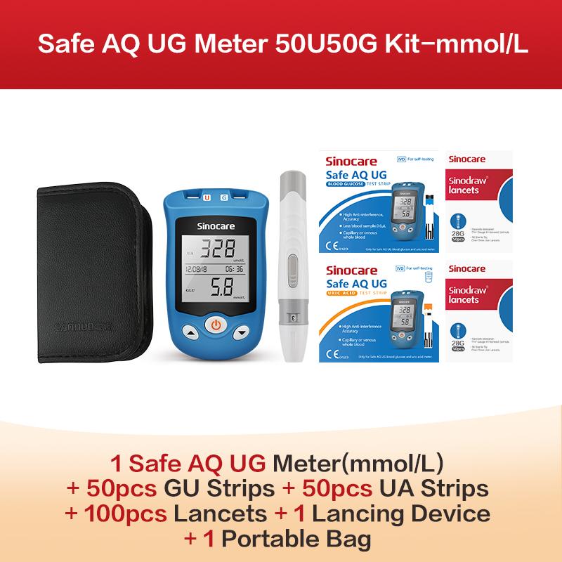 AWP1 Sinocare Safe AQ UG Blood Glucose & Uric Acid Meter or Glucose/ Uric Strips for Diabetics Gout Glucose Meter Multi-package