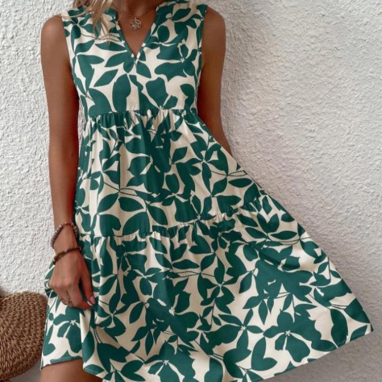 Bohemian Moda Sukienka Damska Luźna Dekolt V Wzór Plisowana