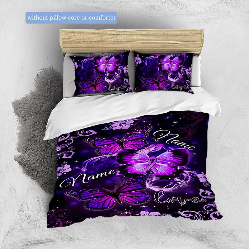 Purplebutterfly Customize Your Name Duvet Coversoftbedding Set For Bedroom Guest Room And Dorm Decoration Threepiece Set Includes 1 Duvet Cover 2