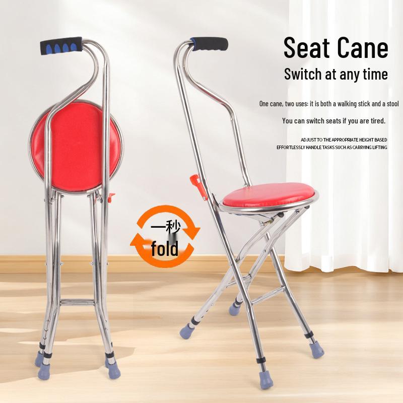 Adjustable Non-slip Folding Walker Stool for Elderly - Stainless Steel