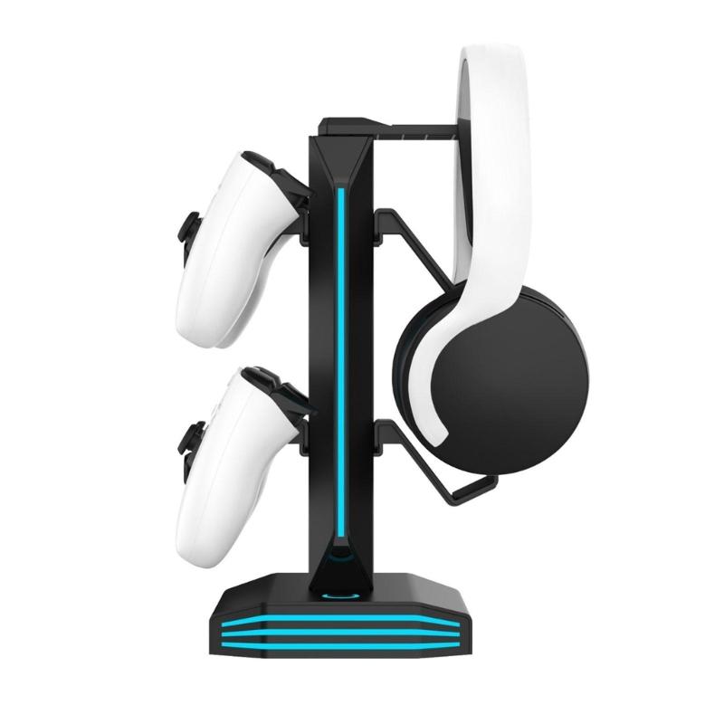 Functional Game Controller Stand Including Power Outlets And LED Features Perfect For Headphones Organization