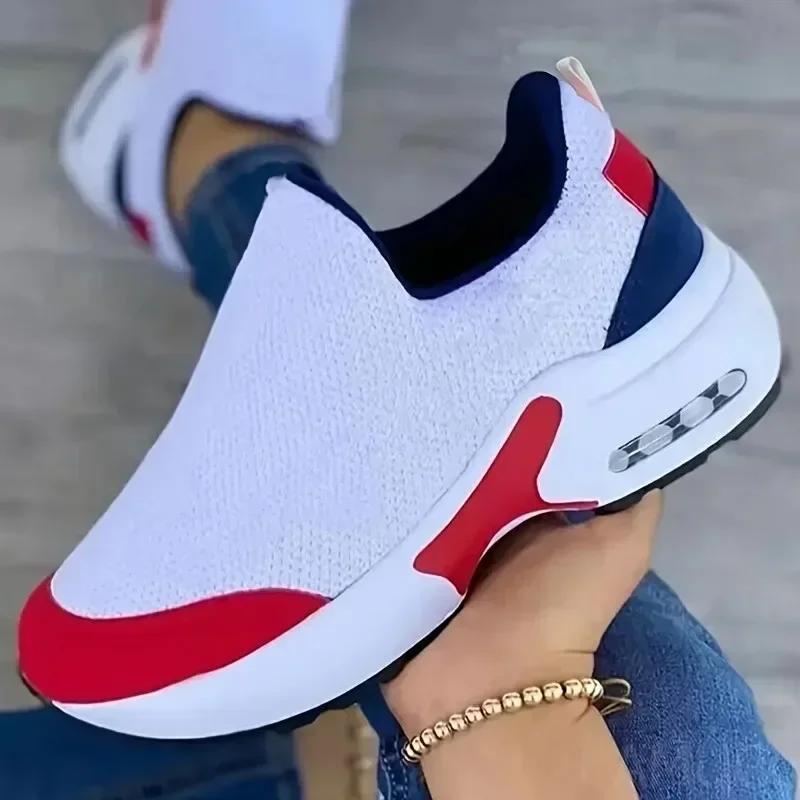 Woman Sneakers Solid Color Fashion Platform Breathable Vulcanize Walking Running Tenis Lace Up Casual Wedges Mesh Sports Shoes