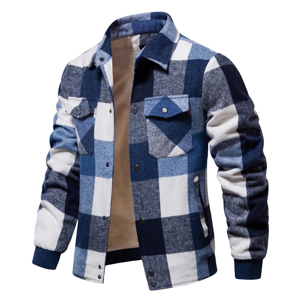 Men's Striped Plaid Casual Loose Button Lapel Long Sleeve Hooded Cardigan Shirt Jacket