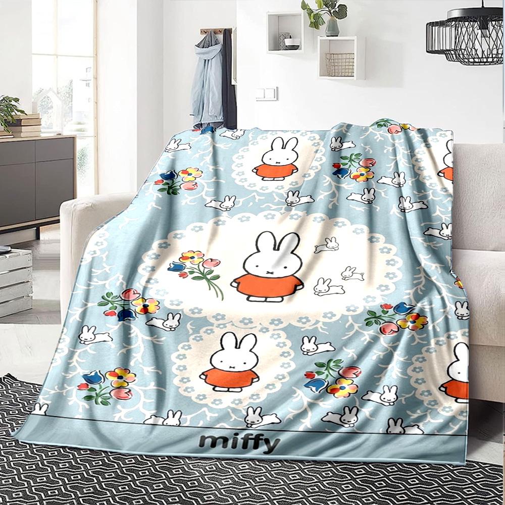 Miffy Print Flannel Blanket High Quality Warm Comfortable Cover for All Seasons Perfect for Gifts Home Decor