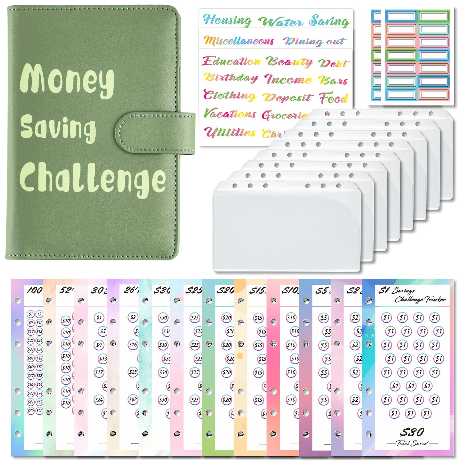 

A6 Macarone Money Saving Challenge with 8Pcs Loose-Leaf Binder Budget Binder with Cash Envelopes Money Organizer System A6 зелёный