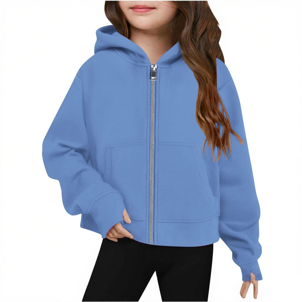 Girls' Big Kids Zip-Up Hoodie Long Sleeve Color Hooded Sweatshirt for Casual Wear