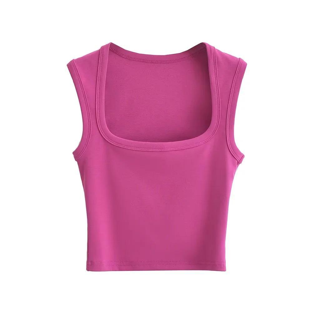 Crop top fără mâneci, sexy, slim-fit, cu gât pătrat, pentru femei
