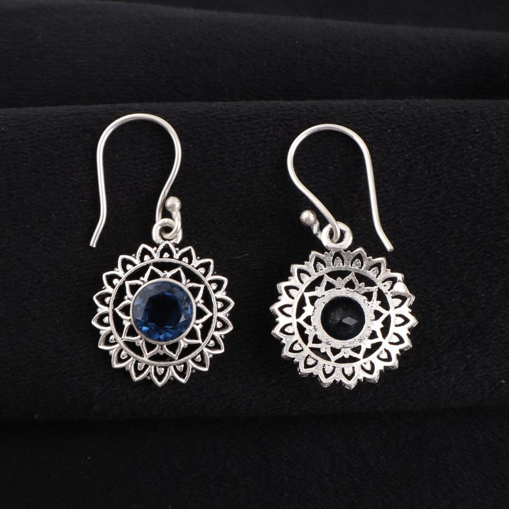 London Blue Topaz Edelstein 925 Sterlingsilber Schmuck Tropfen-/Hängeohrringe 1,57" CE-19-2