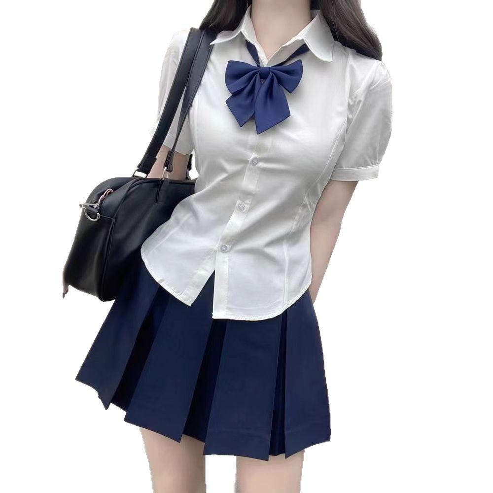 JK College Style Summer White Puff Sleeve Shirt for Women