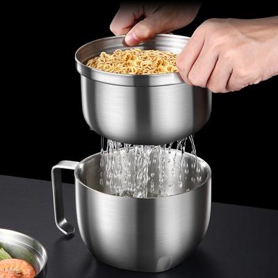304 Stainless Steel Lunch Box, Instant Noodle Bowl with Lid, Draining Mixing Bowl, Soup Bowl, Rice Bowl Large Capacity Bento Box