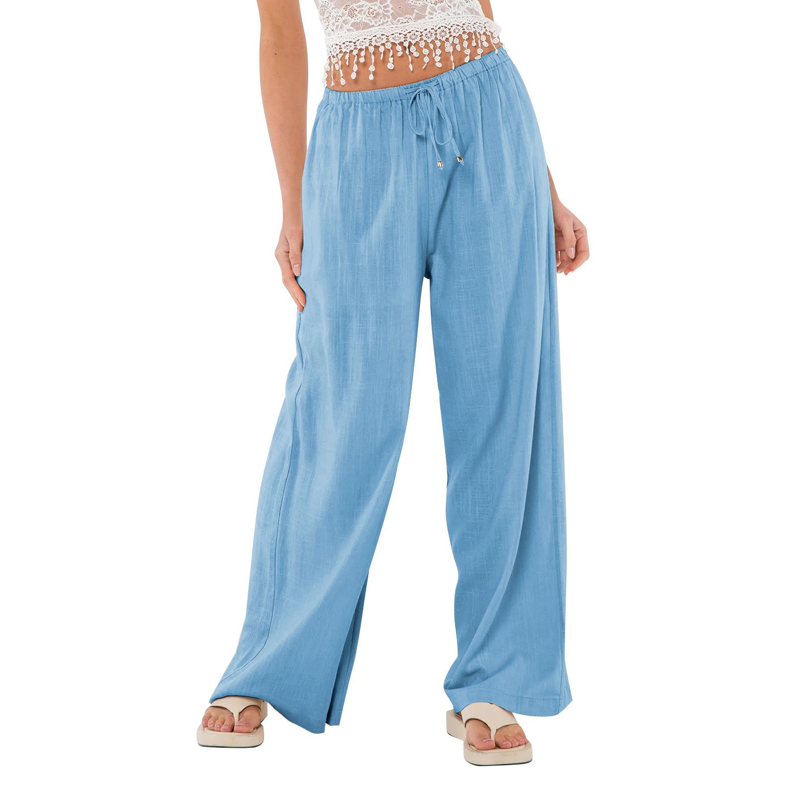 

Жіночі одноколірні дихаючі повсякденні вільні вуличні штани з кишеньковими одноколірними ремінцями із середньою талією. XL