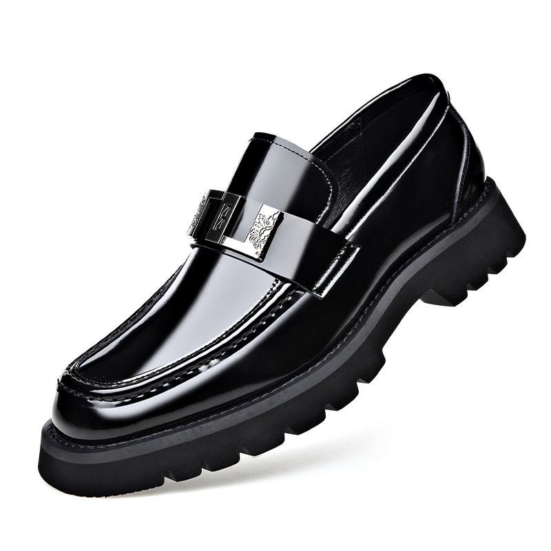 Men's Extra Large Leather Slip-On Business Casual Shoes with Thick Sole and Fashion Buckle