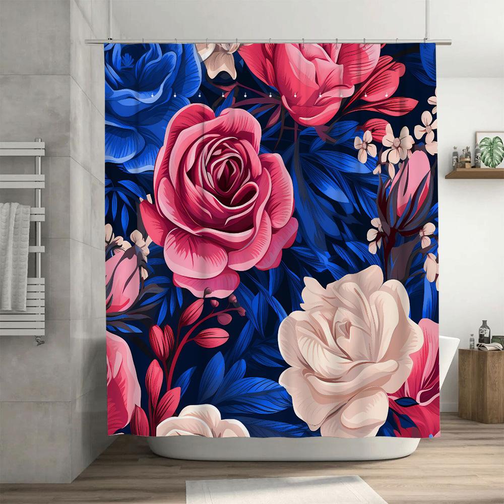 Beautiful Floral Shower Curtain Decor 180X270Cm Waterproof Fabric With Rose Print For Bathroom Accessories Home Decor #3Dillustr