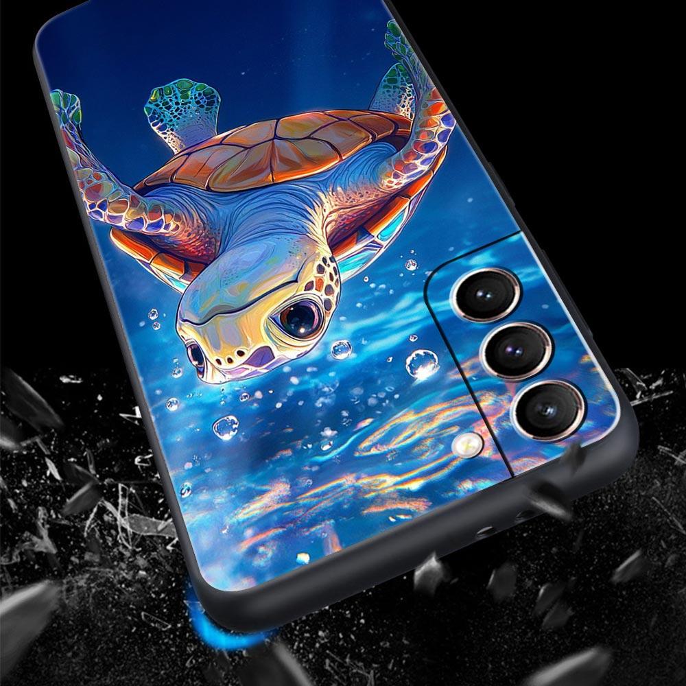 Ocean Animal Cute Dolphin Sea Turtle Phone Case For Samsung Galaxy S26 Ultra S25 Plus S24 FE S23 S22 5G S21 S20 Cover Black Soft