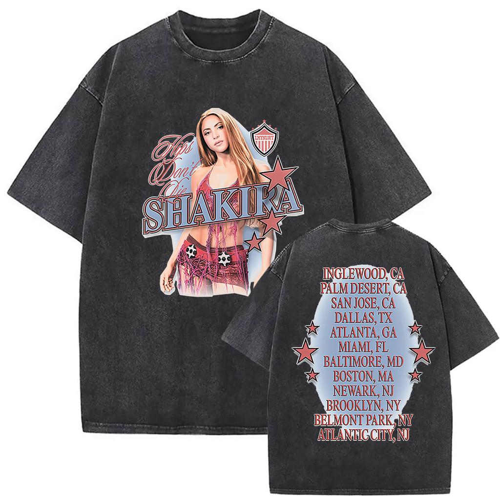 Retro Gewaschen Shakira LMYNL Welttournee 2026 T-Shirts Las Mujeres Ya No Lloran Doppelseitiger Druck T-Shirt Herren Damen Oversized T-Shirts