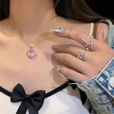 Pink Love Necklace Light Luxury Niche Women Pink Collarbone Chain Jewelry Girls Give Girlfriends