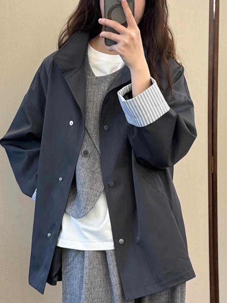 Women's Mid-Length Commuter Trench Coat - Stylish Korean Casual for Spring & Autumn
