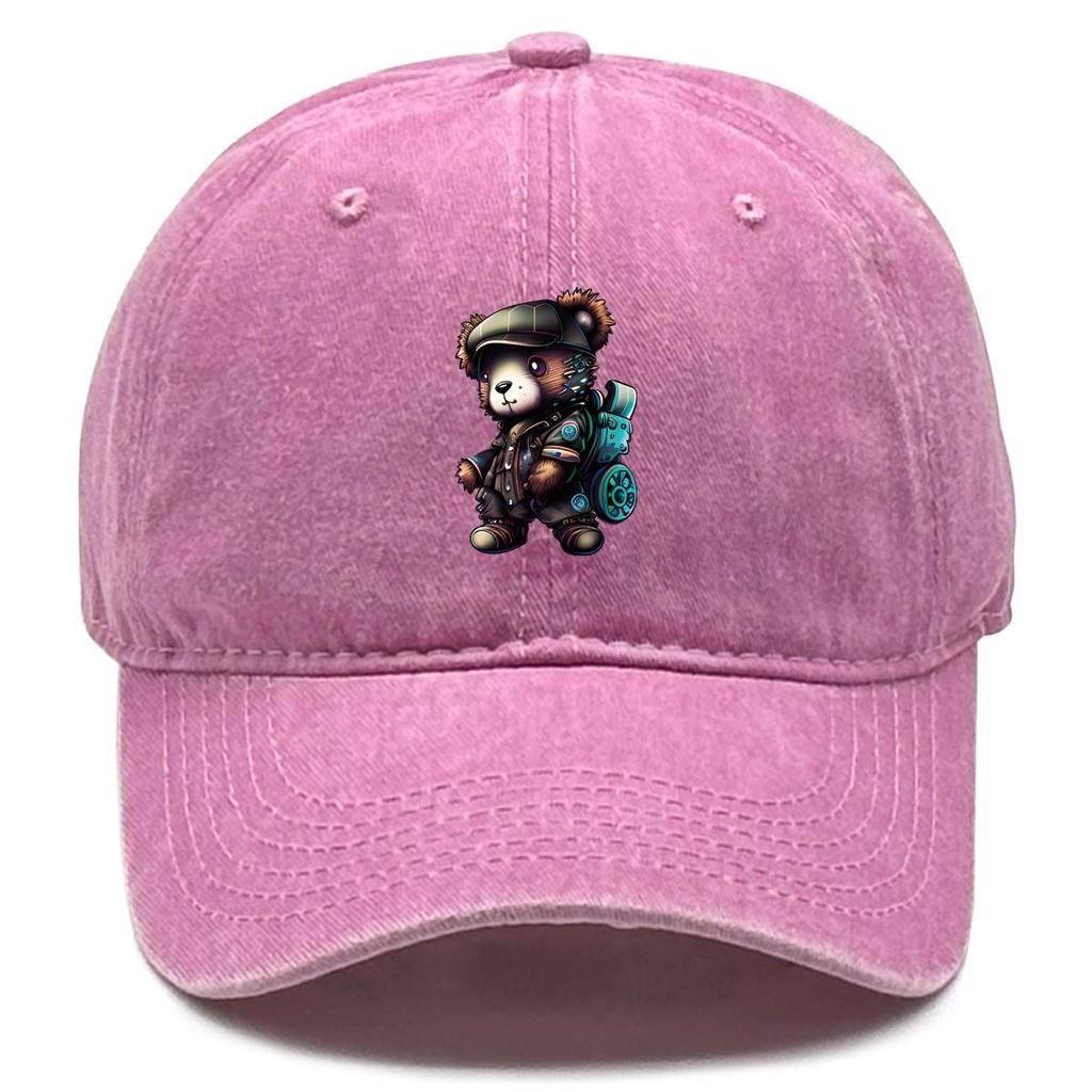 Handsome Bear Print Adjustable Sun Hat, Animal Flat Cap Simple Breathable Adjustable Strap Fit Snapback Baseball Hat