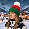 Feminine Pom Hat Women Christmas Elf Hat, Cozy Winter Knit with Stretchy Knitted Cap Pom, Warm Skull for Outdoor Cold Weather Stylish Girls