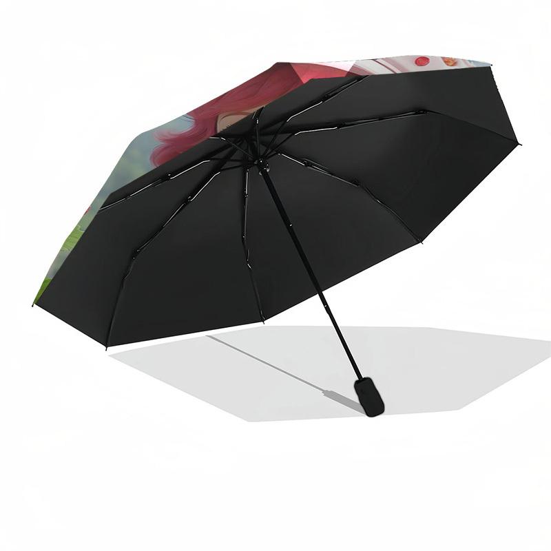 Strawberry Themed Automatic Opening and Closing Umbrella, Compact Travel Umbrella, Lightweight and Portable, Suitable for Beach Commuting Bu