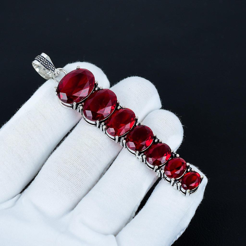 Red Garnet Pendant, 925 Sterling Silver Pendant, Handmade Pendant, Antique Pendant, Red Garnet Gemstone Pendant, Valentine's Day Gift