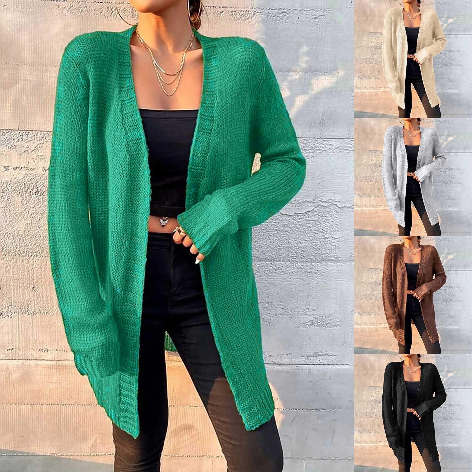 

Женский модный свитер, вязаный длинный кардиган с длинным рукавом, повседневная куртка-кардиган