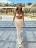 Women's 3 Piece Starfish Bandeau Bikini Set with High Waist Bottom & Ruched Maxi Skirt Beach Cover Up K210