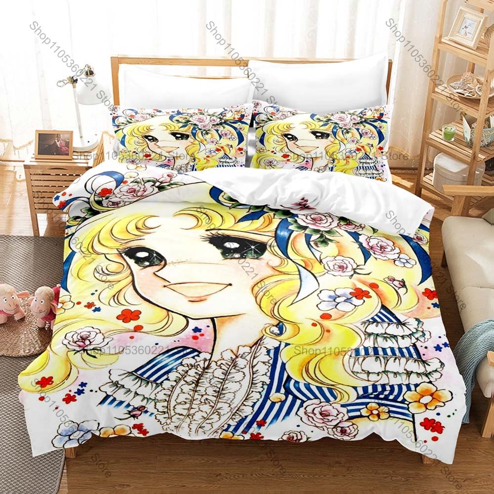 Manga Candy Duvet Cover + 2 Pillowcases Cute Kawaii Anime Candy Cartoon Print Soft Microfiber Bedding Bedroom Decor For Teen