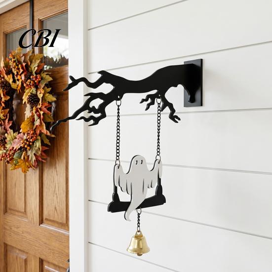 Even Color Filling Halloween Decor Wall Mounted Hanging Bell, Clear Sound Ghost/Bat Decorative Carved Dinner Bell for Outdoor Front Door Garden Porch