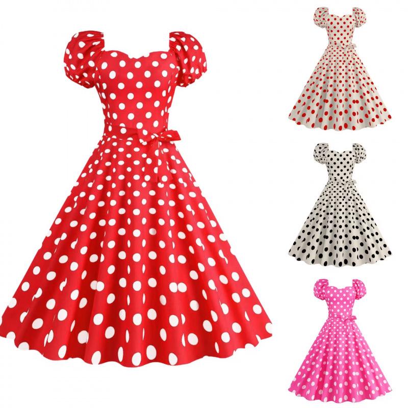 Hong Kong Style V-neck French Retro Polka Dot Dress