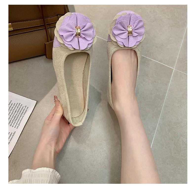 Women's Plus Size Bow Flower Color-block Square-toe Flat Shoes